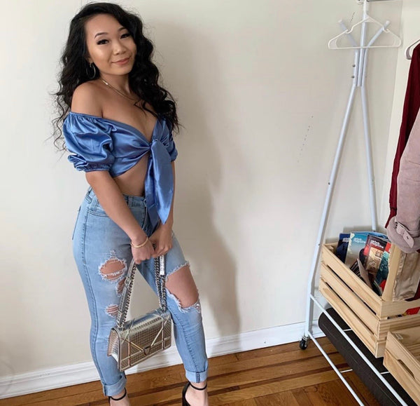 SILK TIE TOP BLUE